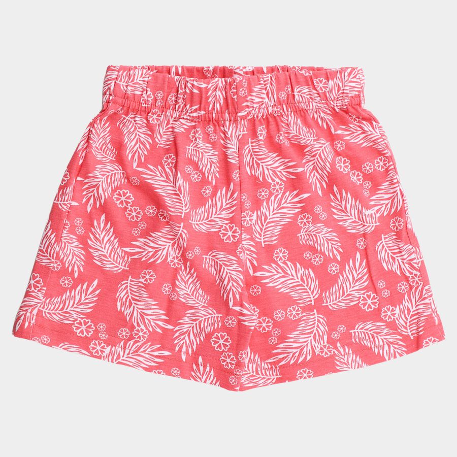 Girls' Coral Regular Fit Tropical Print Elastic Waist Shorts, Coral, large