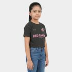 Girls Black Round Neck Crop T-Shirt, चारकोल, small