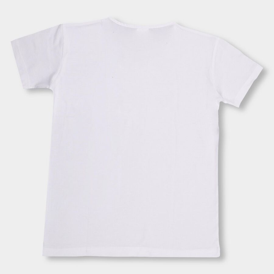 Girls' Snow White Round Neck Casual T-Shirt, White, large image number null
