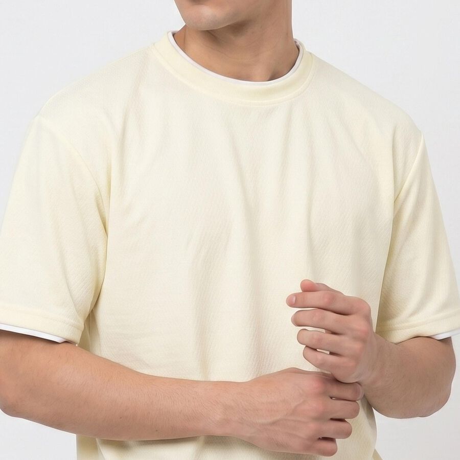 Men's Cream Crew Neck Regular Drifit T-Shirt, ऑफ व्हाइट, large