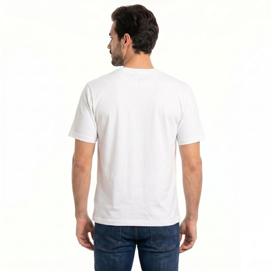 Men's White Cotton Round Neck Regular T-Shirt, सफ़ेद, large