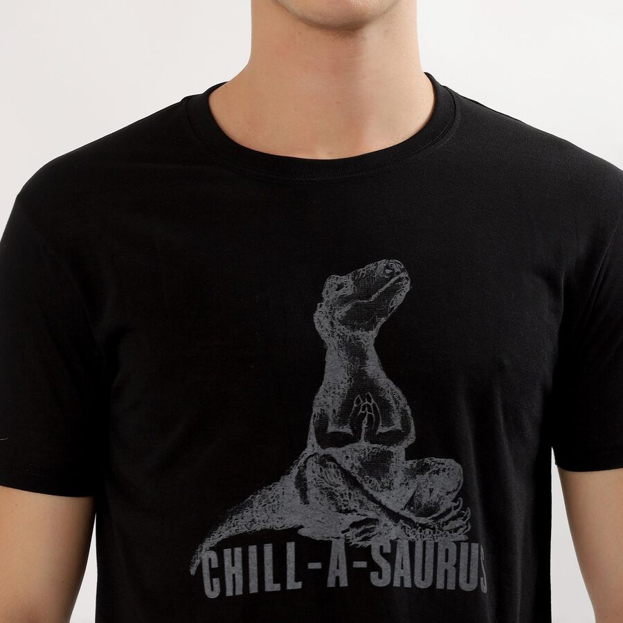Men's Jet Black Round Neck Casual Graphic T-Shirt, Black, large image number null