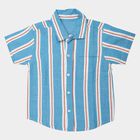 Boys Blue Cotton Short Sleeves Collared Regular Fit Shirt, Mid Blue, small