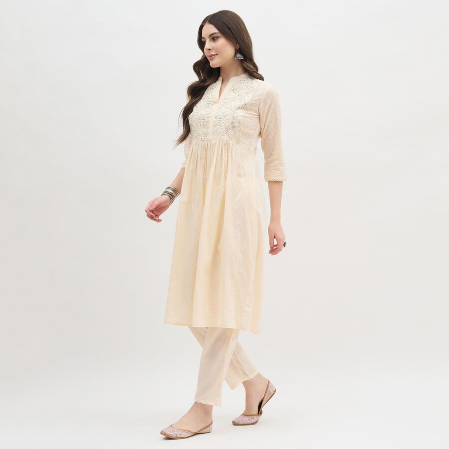 Women's Soft Cream Embroidered Ethnic Set, Off White, large
