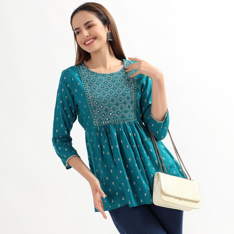 Ladies' Kurti , मध्यम नीला, large