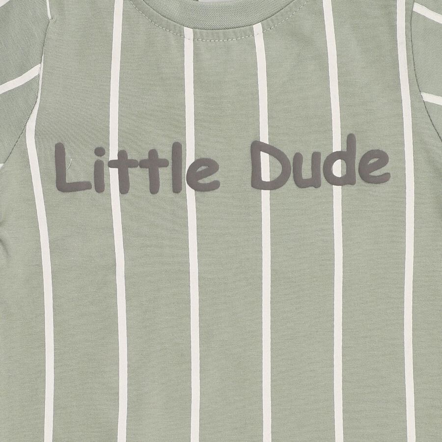 Infants' Light Green Cotton Round Neck Striped Baba Suit, Light Green, large image number null