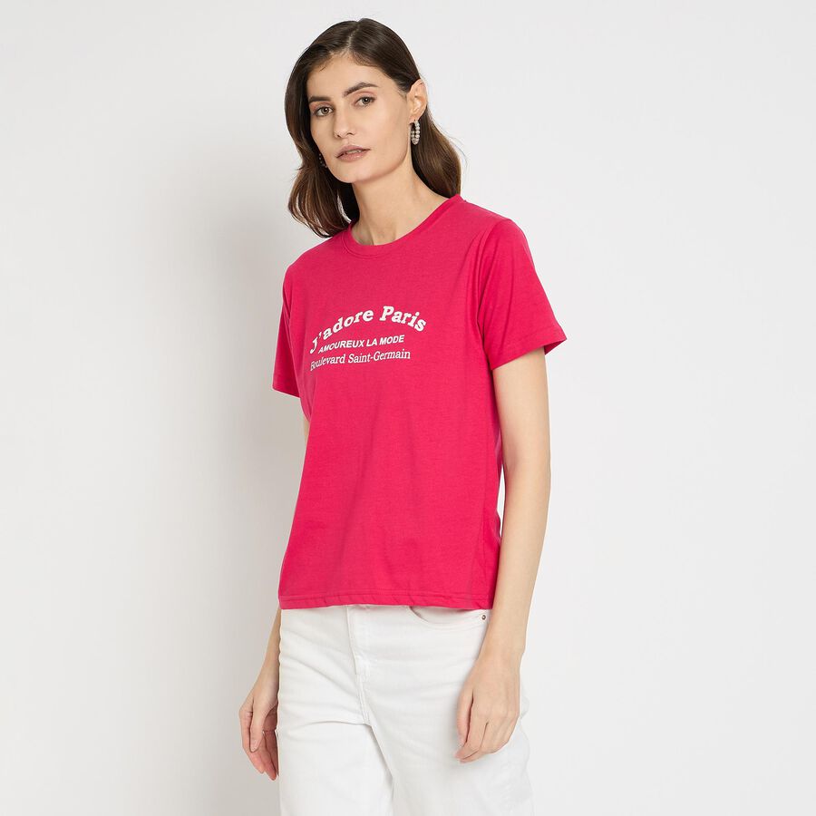 Ladies' Round Neck T-Shirt , Fuchsia, large image number null