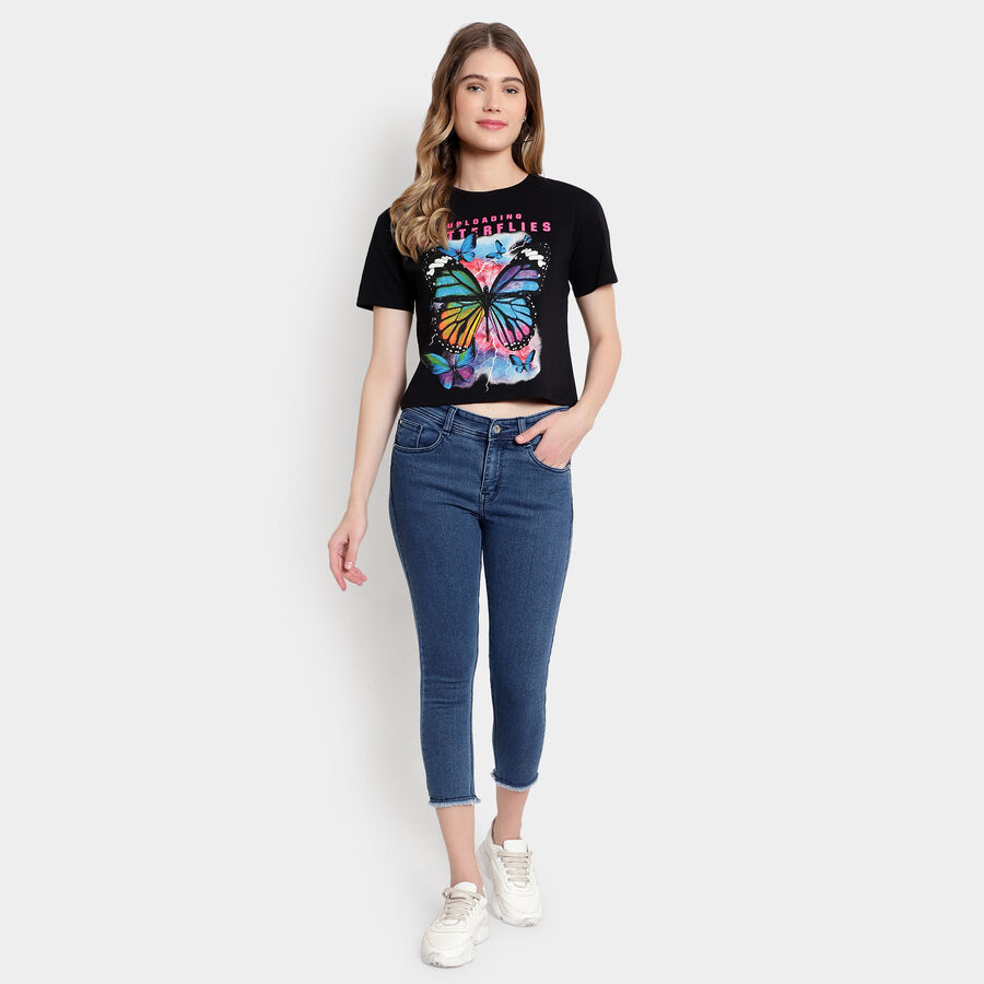 Cotton Round Neck T-Shirt, Black, large image number null