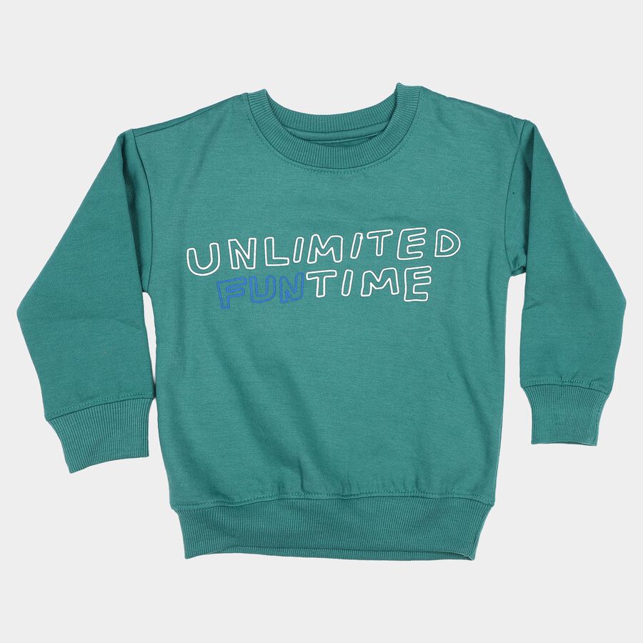 Boys' Dark Green Crew Neck Pullover Sweatshirt, Dark Green, large