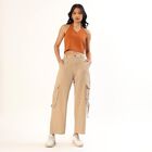 Women's Beige Wide Leg Cargo Jeans, Off White, small