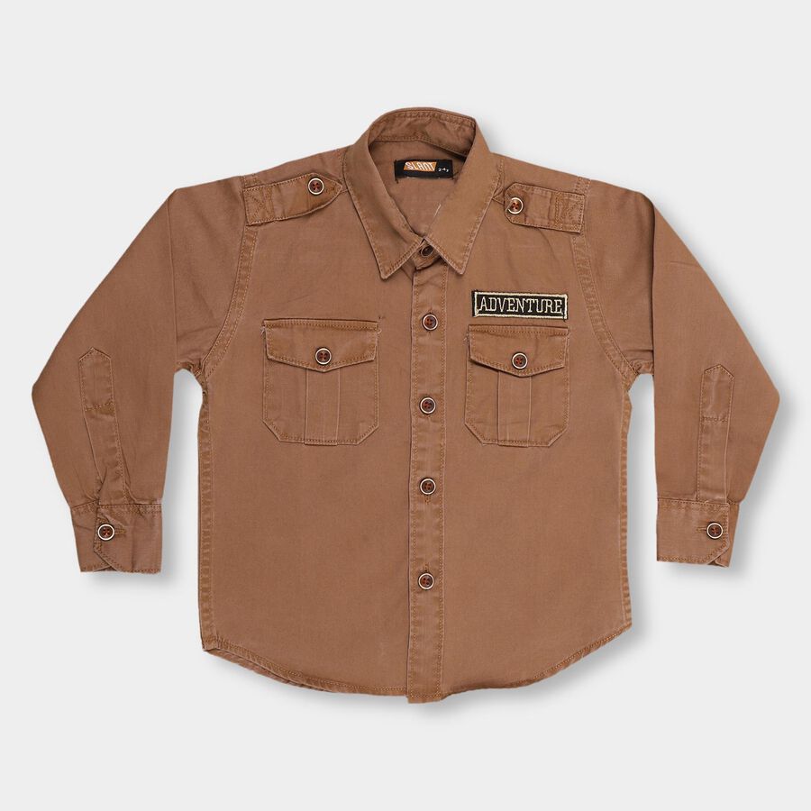 Boys' 100% Cotton Casual Shirt, Brown, large image number null
