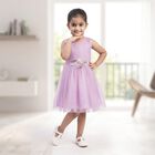 Girls' Lilac Sleeveless Lace Applique Fit and Flare Frock, लाइलेक, small