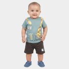 Infants' Light Blue 100% Cotton Round Neck Graphic Print Baba Suit, टील ब्लू, small