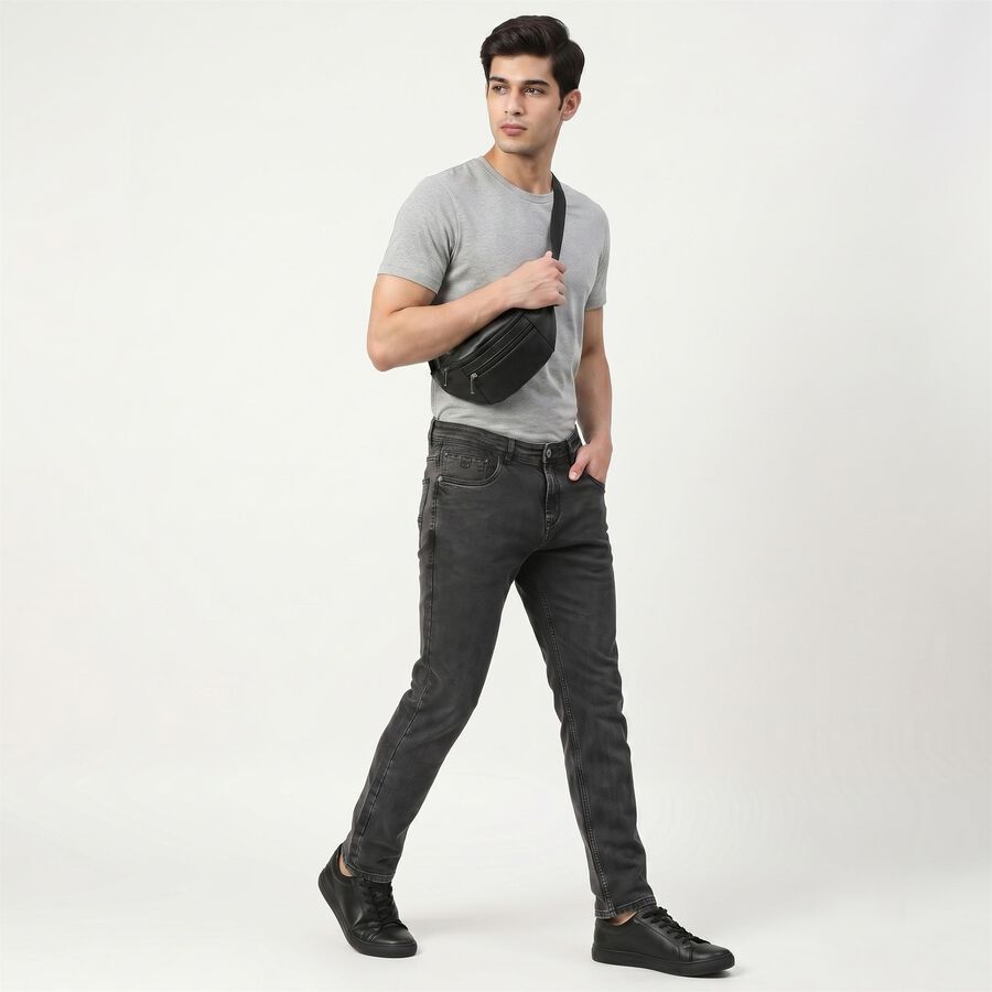 Men's Dark Grey Slim Fit Washed Jeans, गहरा ग्रे, large
