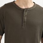 Men's Olive Henley Neck Casual T-Shirt, ओलिव, small image number null