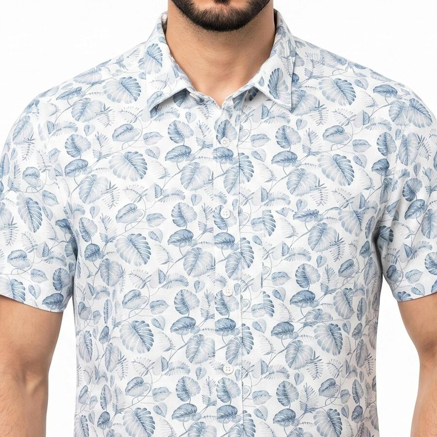 Men's Light Blue Cotton Short Sleeves Spread Collar Regular Fit Shirt, Light Blue, large