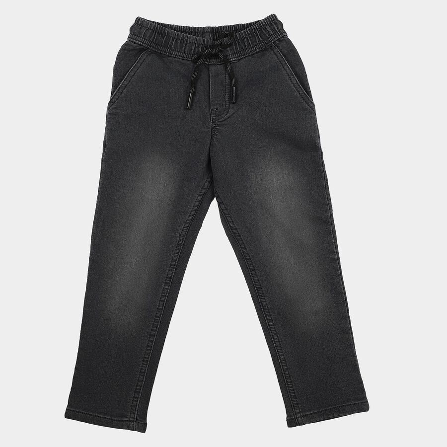 Boys Grey Straight Fit Drawstring Waist Jeans, हल्का ग्रे, large