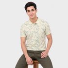 Men's Mint Green Cotton Polo Neck Floral Polo T-Shirt, Light Green, small