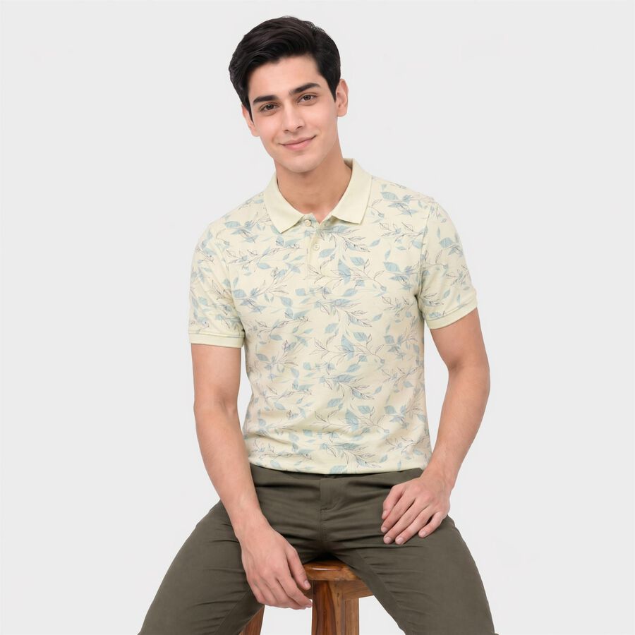 Men's Mint Green Cotton Polo Neck Floral Polo T-Shirt, Light Green, large