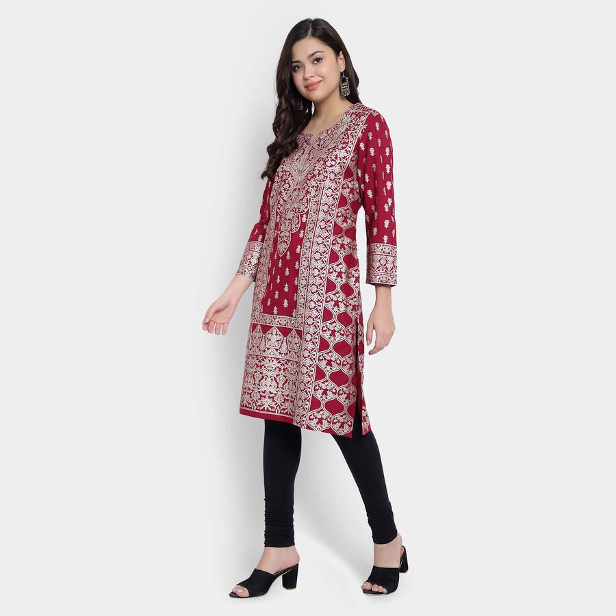 Printed Kurta, Wine, large image number null