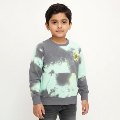 Boys Light Sage Green and Charcoal Grey Crew Neck Casual Sweatshirt