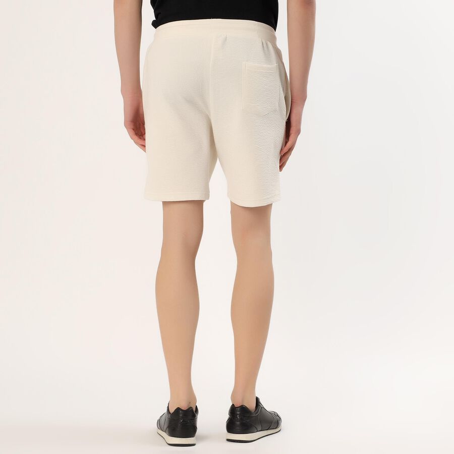 Men's Off-White Textured Elastic Waist Bermuda Shorts, ऑफ व्हाइट, large