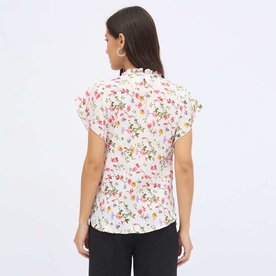 Women's Off-White Round Neck Casual Top, Off White, large