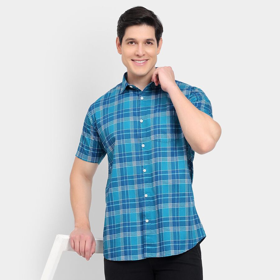 Men's 100% Cotton Casual Shirt, Dark Blue, large