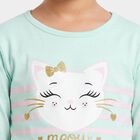 Girls' Mint Green Cotton Round Neck Regular Top, हल्का हरा, small