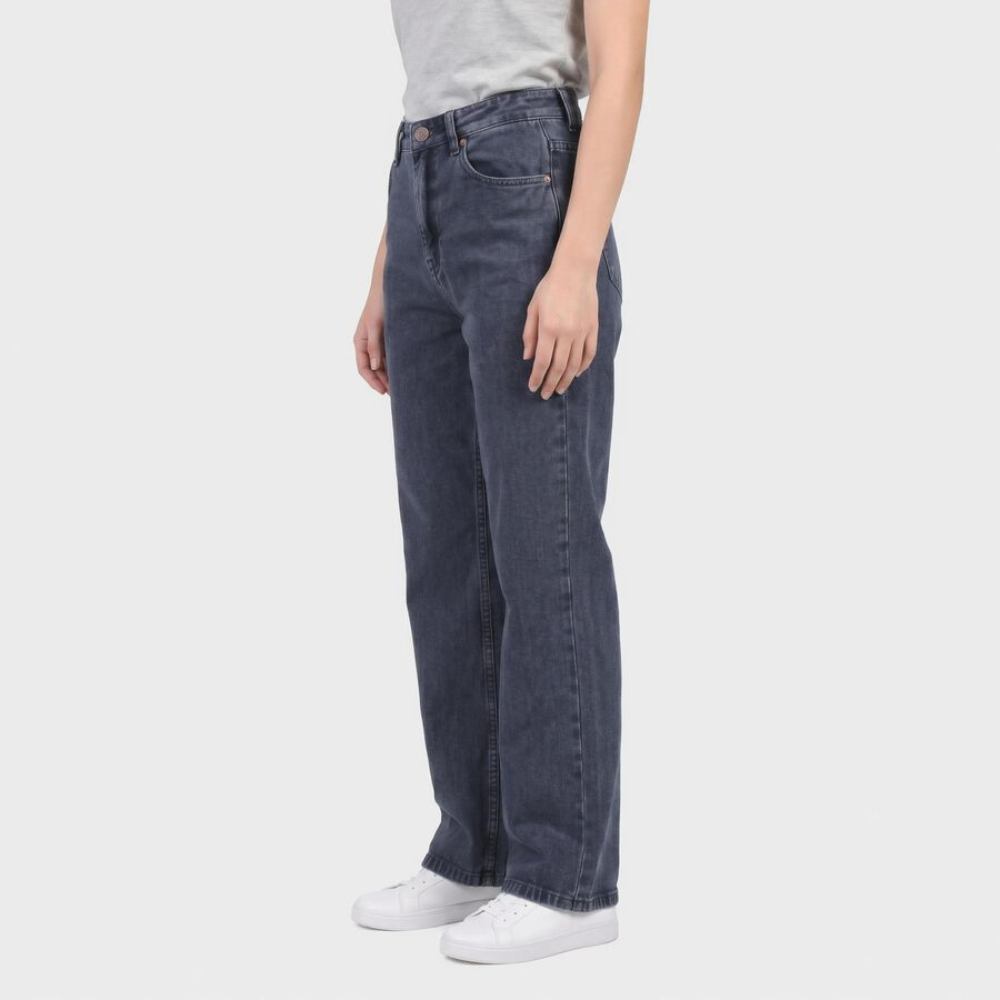 Women's Navy Blue Straight Fit Washed Jeans, मध्यम नीला, large