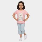 Girls Pink Round Neck Casual T shirt and Capri Set, हल्का गुलाबी, small