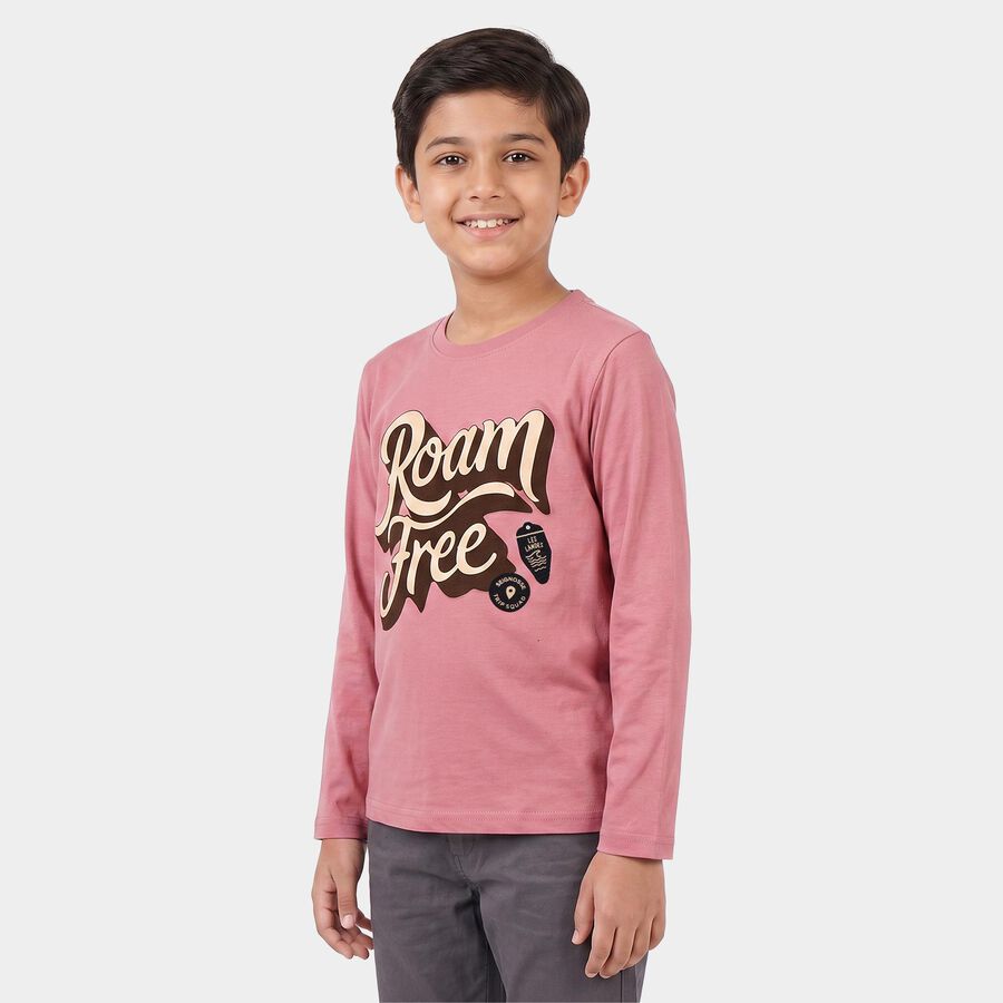 Boys Pink Crew Neck Regular T-Shirt, गुलाबी, large