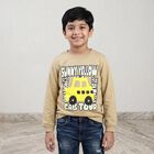 Boys' Beige Crew Neck Graphic Print Sweatshirt, गहरा पीला, small