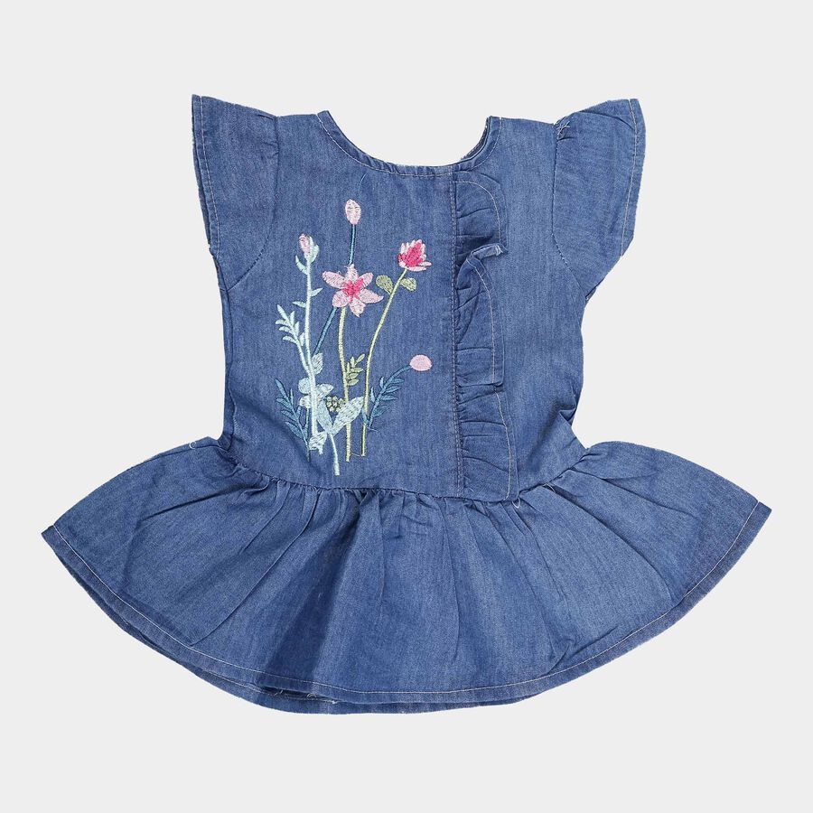 Infants Round Neck Frock, Light Blue, large image number null