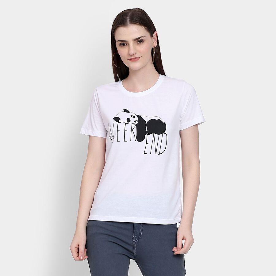 Ladies' Round Neck T-Shirt, ऑफ व्हाइट, large image number null