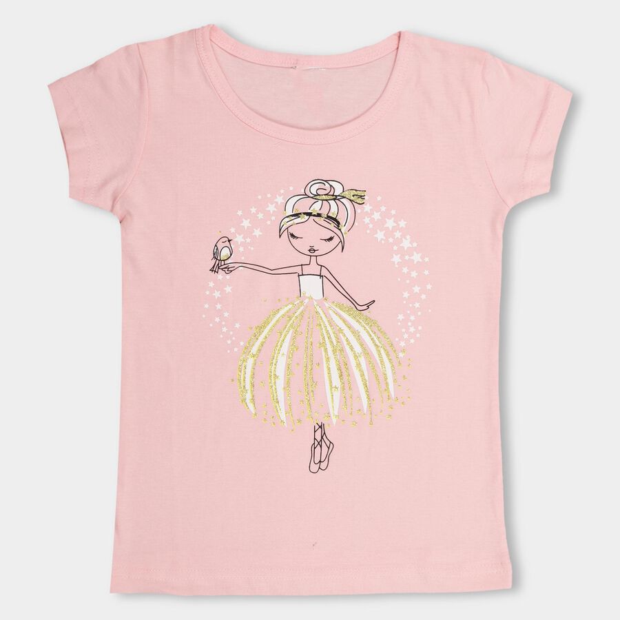 Girls' 100% Cotton T-Shirt, हल्का गुलाबी, large image number null