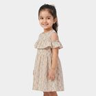 Girls' Light Pink Fit and Flare Floral Printed Cold Shoulder Frock, Light Pink, small