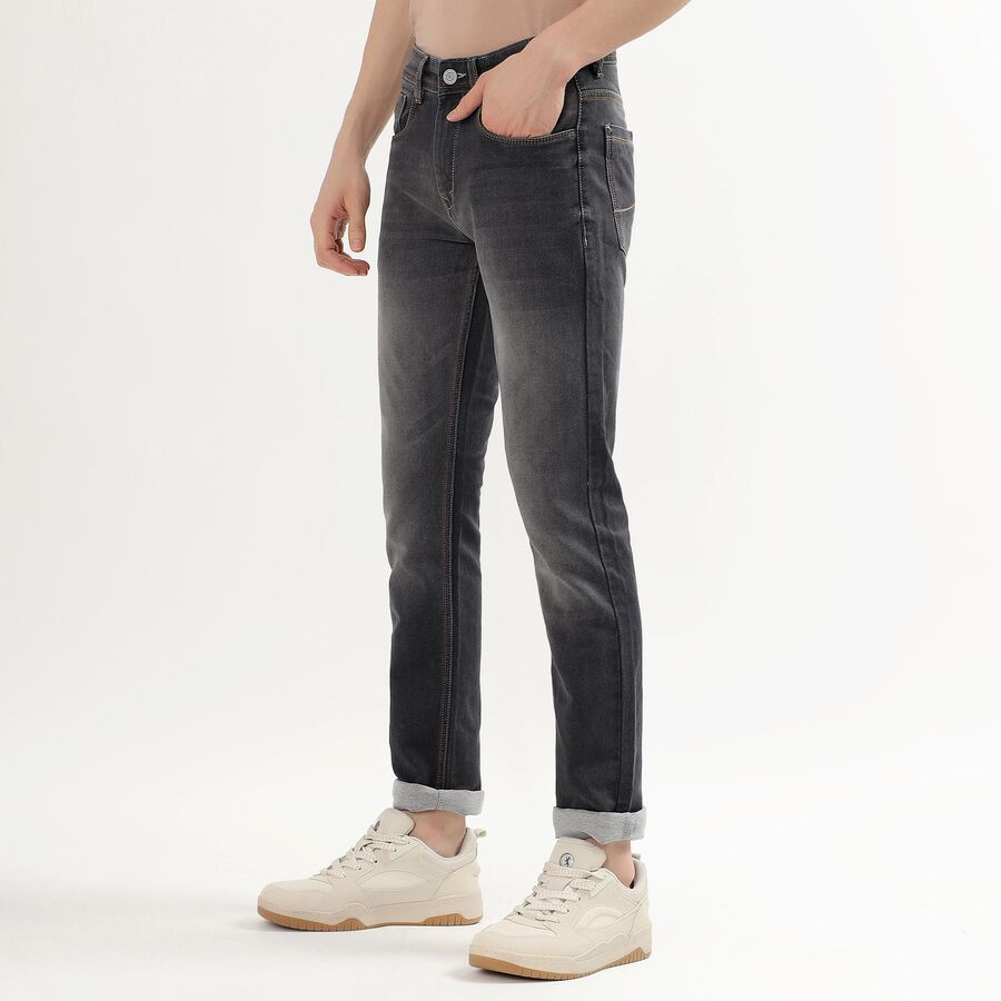Men's Faded Black Skinny Fit Five Pocket Jeans, Dark Grey, large image number null