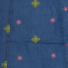 Girls' Blue Floral Embroidered Sleeveless Denim Frock, Mid Blue, small