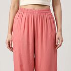 Women's Pink Regular Fit Elastic Waist Palazzos, गुलाबी, small