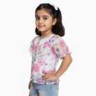 Girls White Round Neck Romantic Floral T-Shirt, ऑफ व्हाइट, small
