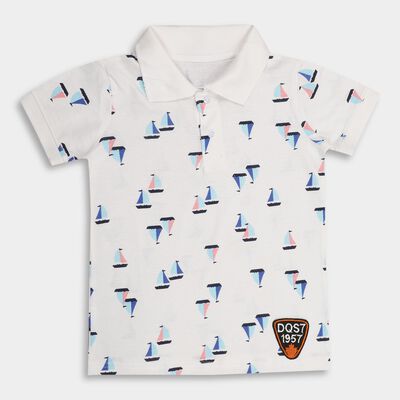 Boys' 100% Cotton Half Sleeves T-Shirt with Nautical Print