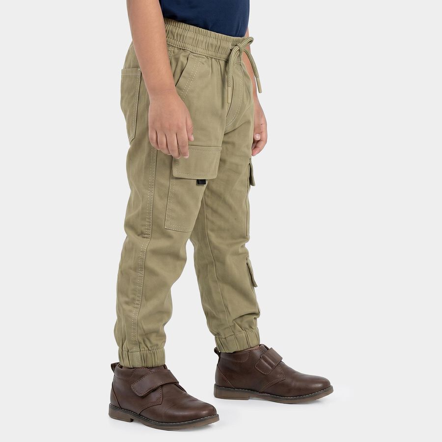 Boys' Olive Green Regular Fit Cargo Trousers, ओलिव, large