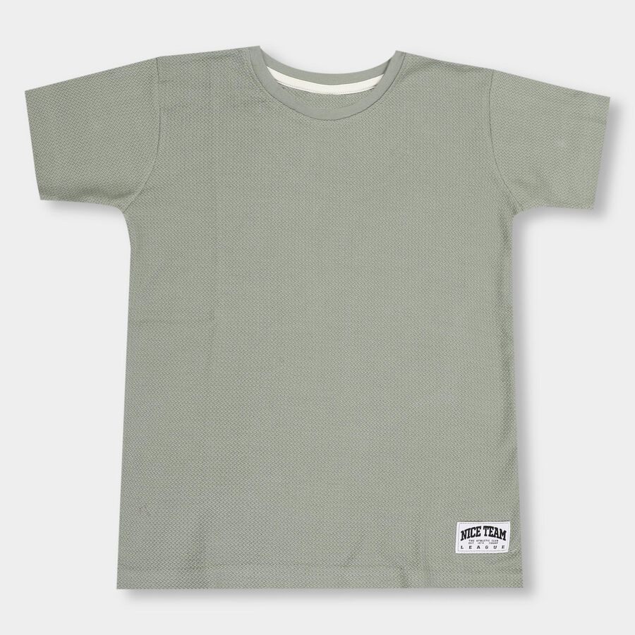 Boys' Light Sage Green Round Neck Casual T-Shirt, Light Green, large