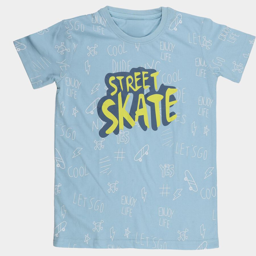 Boys Aqua Round Neck Casual T-Shirt, Aqua, large