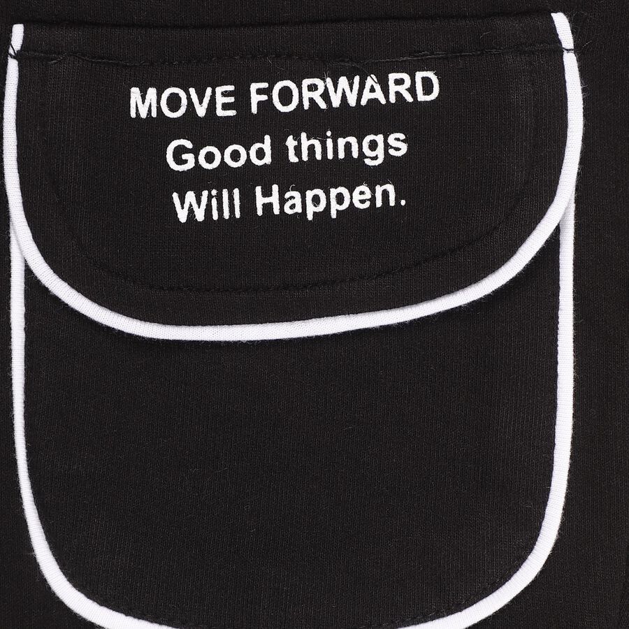 Boys' Jet Black Cotton Blend Motivational Text Pyjama, काला, large image number null