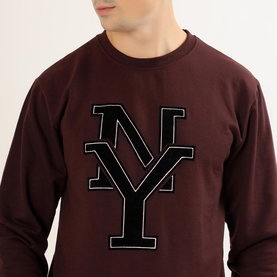 Men's Deep Maroon Crew Neck Casual Sweatshirt, वाइन, large image number null