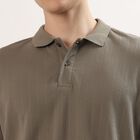 Men's Olive Polo Neck Textured T-Shirt, Olive, small