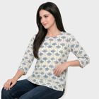 Women's Light Blue Round Neck Printed Kurti, Light Blue, small