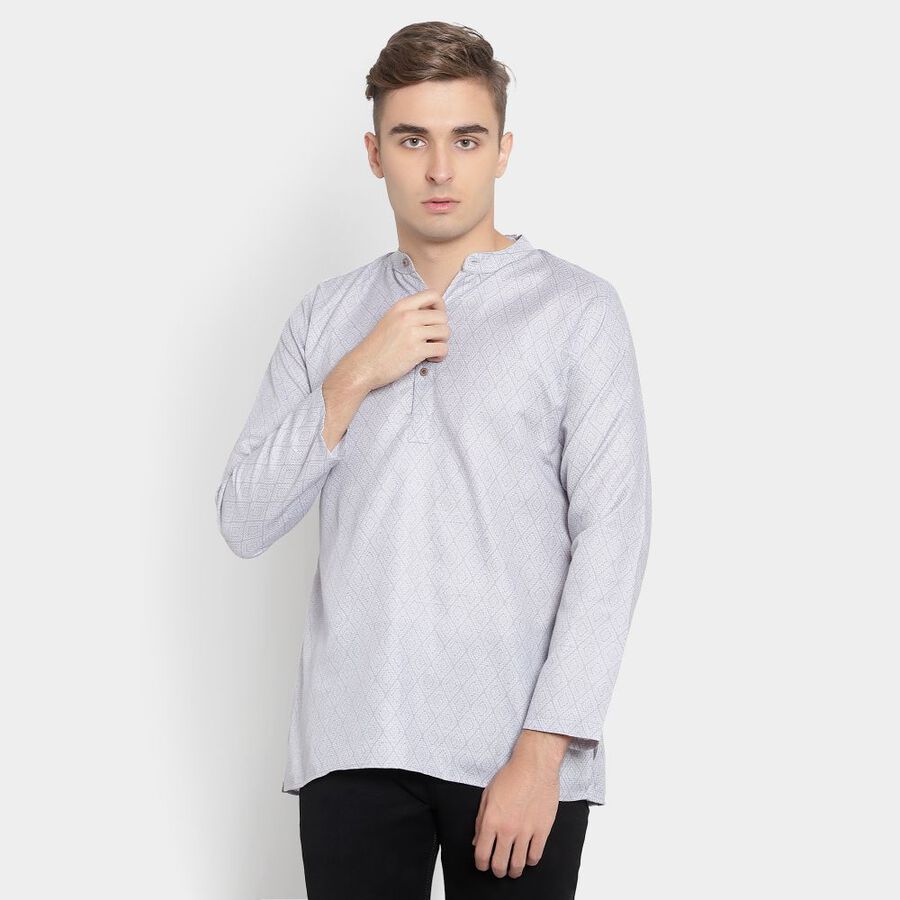 Printed Mandarin Collar Kurta, Light Grey, large image number null